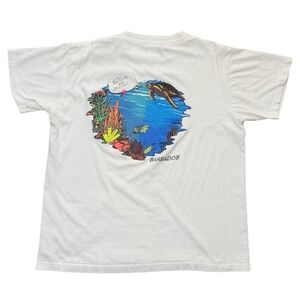 Vintage 90s Caribbean Dream Barbados Sea Turtle Rescue Reefs Graphic Art T-shirt